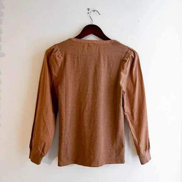 Nation Los Angeles Camel/Tan V-Neck Cotton Henley Top SZ XS - Picture 7 of 7